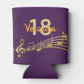 18th birthday partyパープル金ゴールドミュージックノート名 缶クーラー (裏面)