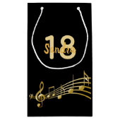18th Birthday partyブラック金ゴールドミュージックノート名 スモールペーパーバッグ (裏面)