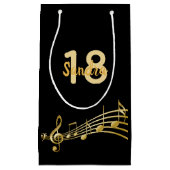 18th Birthday partyブラック金ゴールドミュージックノート名 スモールペーパーバッグ (正面)