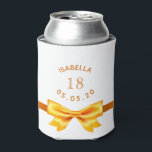 18th birthday partyホワイト金ゴールド名エレガント 缶クーラー<br><div class="desc">エレガントクラシック、グラマフェミニンラス。金ゴールドフェイクの色の弓とリボン、18歳の誕生日パーティーやギフトとしてきらきら光るのビットと贅沢。白モダンの背景色。名前のテンプレート18歳と日付。誕生日またはパーティー日。黄金の文字と曲がった文字。</div>