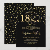18th Birthday Party招待 – 金ゴールドブラック 招待状 (正面/裏面)