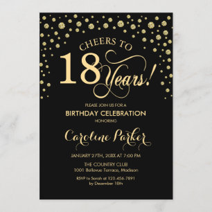 18th Birthday Party招待 – 金ゴールドブラック 招待状