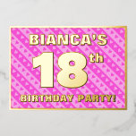 18th Birthday Party —おもしろいピンクのハートとストライプ 箔招待状<br><div class="desc">この喜ばしい18誕生祝いフォイル招待カードデザインの正面には、編集可能な名前、多数の"18th"、メッセージ"BIRTHDAY PARTY!"、およびを備え縁どる。フロントの背景には、ハート形状を含む明るいダークピンクとライトピンクのパターストライプのンが付いている。バックにはパーソナライズされた、日付、時刻、場所/場所、その他の重要な詳細など、イベントに関する情報が含まれている。このようなカスタマイズ可能な招待状は、誰かの18歳の誕生日を祝って開催される招待状パーティーへの参加者/ゲストへのおもしろいの方法かもしれない。[～Z0000603]</div>