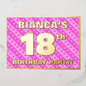 18th Birthday Party —おもしろいピンクのハートとストライプ 箔招待状 (正面)