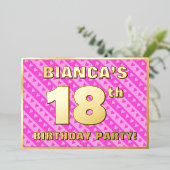 18th Birthday Party —おもしろいピンクのハートとストライプ 箔招待状 (立ち正面)