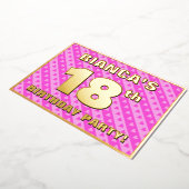 18th Birthday Party —おもしろいピンクのハートとストライプ 箔招待状 (回転した状態)