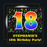18th Birthday Party:おもしろい音楽シンボルRainbow 18 招待状<br><div class="desc">このおもしろいの前面とカラフル鮮やか誕生会の招待デザインは、虹のスペクトル勾配パターンを持つ多数の"18"をインスパイア備えている。また、カスタマイズ可能な名前と「18th Birthday Party!」というメッセージも付いている。背景の一部には、色やサイズの様々な音符や記号のおもしろいパターンが含まれている。背面にはカスタマイズ、潜在的なゲストが行っているイベントに関する詳細が招待され含まれる。このような楽しく編集可能な誕生祝い招待カードは祝、曲の作曲家、歌手、ミュージシャン、または他の人の18歳の誕生日に開催されているお祝いの潜在的なゲストに送信されるかもしれない。[～Z0000427]</div>