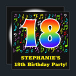 18th Birthday Party:おもしろい音楽シンボルRainbow 18 招待状<br><div class="desc">このおもしろいの前面とカラフル鮮やか誕生会の招待デザインは、虹のスペクトル勾配パターンを持つ多数の"18"をインスパイア備えている。また、カスタマイズ可能な名前と「18th Birthday Party!」というメッセージも付いている。背景の一部には、色やサイズの様々な音符や記号のおもしろいパターンが含まれている。背面にはカスタマイズ、潜在的なゲストが行っているイベントに関する詳細が招待され含まれる。このような楽しく編集可能な誕生祝い招待カードは祝、曲の作曲家、歌手、ミュージシャン、または他の人の18歳の誕生日に開催されているお祝いの潜在的なゲストに送信されるかもしれない。[～Z0000427]</div>
