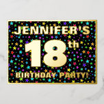 18th Birthday Party —おもしろい、スターカラフルズ・パターン 箔招待状<br><div class="desc">このエキサイティングでアップビートな18誕生祝い/パーティーフォイル招待カードデザインの前面には、カスタマイズ可能な名前、多数の"18th"、メッセージ"BIRTHDAY PARTY!"、およびを備え縁どている。前面の背景にはおもしろい色の星数々の模様が描かれている。背面にはパーソナライズされた、日付、時刻、場所、重要な他の情報など、イベントに関する詳細が表示される。招待状カスタマイズは招待状のおもしろいの手段かもしれない人の18歳の誕生日に開催される誕生日の集ま祝りパーティーには。[～Z0000600]</div>