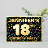 18th Birthday Party —おもしろい、スターカラフルズ・パターン 箔招待状 (立ち正面)