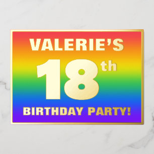 18th Birthday Party:おもしろい、レインボーカラフルパターン 箔招待状