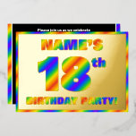 18th Birthday Party —おもしろい、レインボースペクトル「18」 箔招待状<br><div class="desc">このおもしろいの前面と喜ばしい八誕生祝い/パーティー箔の招待状の名前パーソナライズされたは、18番目の大きな数、メッセージは「BIRTHDAY PARTY!」、そして縁どすべては、色の虹のスペクトル11番目のグラデーションを備え数々のて鮮やか、虹の18番目のグラデーションを特徴とする。バックにはパーソナライズされた、日付、時刻、場所/場所、その他の重要な情報など、イベントに関する詳細が含まれている。このような目を引く、エキサイティングで編集可能な招待状は、誰かの18歳の誕生日を祝って開催される誕生日パーティーにゲストを招待状するために使用されるかもしれない。[～Z0000593]</div>