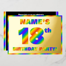18th Birthday Party —おもしろい、レインボースペクトル「18」 箔招待状