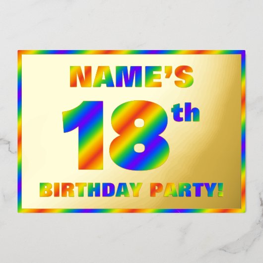 18th Birthday Party —おもしろい、レインボースペクトル「18」 箔招待状 (正面)