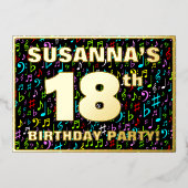 18th Birthday Party —おもしろい、音楽シカラフルンボル 箔招待状 (正面)