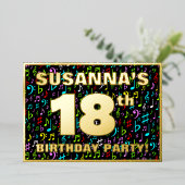 18th Birthday Party —おもしろい、音楽シカラフルンボル 箔招待状 (立ち正面)