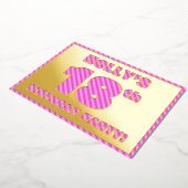 18th Birthday Party — はっきりした、おもしろい、ピンクストライプ色18 箔招待状 (回転した状態)