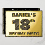 18th Birthday Party — はっきりした Wood Grainフェイク文字 箔招待状<br><div class="desc">この18はっきりした誕生祝い/パーティーフォイルカードの正面にはパーソナライズされた、名前、多数"18th"、メッセージ"BIRTHDAY PARTY!"と縁ど、素朴で洗練された木目のパターンを特徴とする、すべてフェイクの、洗練された木目の外観を特徴とするメッセージが含まれている。バックにはパーソナライズされた、日付、時刻、場所/場所、その他の重要な詳細など、イベントに関する情報が含まれている。このような編集可能な招待状は、誰かの18歳の誕生日に開催される誕生日パーティーや集祝会に参加する招待状に使用される可能性がある。[～Z0000595]</div>