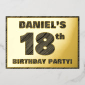 18th Birthday Party — はっきりした Wood Grainフェイク文字 箔招待状 (正面)