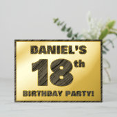 18th Birthday Party — はっきりした Wood Grainフェイク文字 箔招待状 (立ち正面)