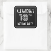 18th Birthday Party:アールデコスタイルと名前をカスタムする スクエアシール (バッグ)