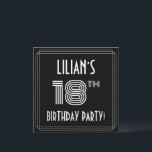 18th Birthday Party:アールデコスタイル(名前をカスタムする付) 招待状<br><div class="desc">1920年代/1930インスパイア年代18スタイルの招待カードデザインの前には、名前をカスタムする、アールド11スタイル数「18th」、メッセージ「BIRTHDAY PARTY!」、ラインの誕生祝いを含むが並んでいる。デフォルトでは前面に黒い色の背景があるが、希望の色にするカスタマイズことが違う可能もし。背面にはパーソナライズされた、日付、時刻、場所/場所、その他の有用な情報など、イベントに関する詳細が表示される。まスタイリッシュたエレガント、このような編集可能な招待状は、招待状のゲストや誕生日パーティーに出席する人の18歳の誕生日を祝うために行われる集まりに使用される可能性がある。[～Z0000615]</div>