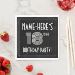 18th Birthday Party:アールデコスタイル 名前をカスタムする スタンダードランチョンナプキン<br><div class="desc">1920年代から1930年代の豪華な1920年代の18インスパイア誕生祝い/パーティー紙ナプキンデザインは、名前をカスタムすると複雑なデコスタイルの数の"18th"、メッセージ"BIRTHDAY PARTY!"と数々の、ラインを備えている。背景はデフォルトでは黒で表示されるが、好カスタマイズみの色にも色違うを付けもしられる。紙のナプキンは18歳の誕生日の誕生日パーティーで使祝われるかもしれない。[～Z0000616]</div>