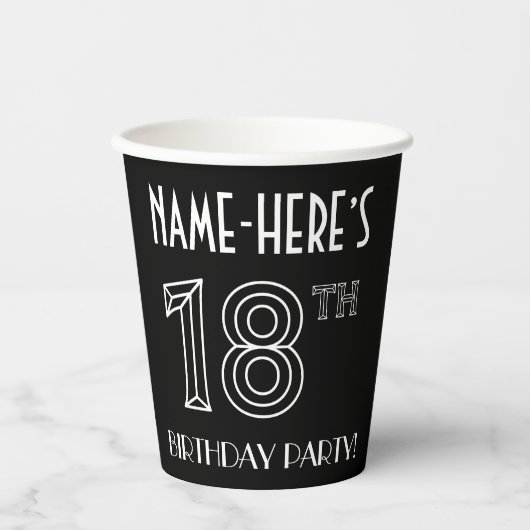 18th Birthday Party:アールデコスタイル+名前をカスタムする 紙コップ (正面)