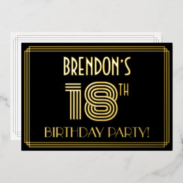 18th Birthday Party —アールデコスタイル「18」 +名前 箔招待状