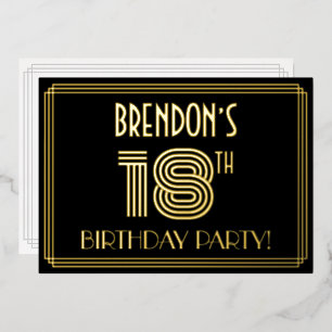 18th Birthday Party —アールデコスタイル「18」 +名前 箔招待状