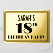 18th Birthday Party —アールデコ検索「18」 +名前 箔招待状 (正面)