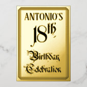 18th Birthday Party – スクリプエレガントト+名前をカスタムする 箔招待状 (正面)