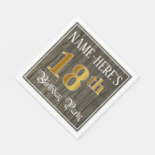 18th Birthday Party — フェイク金ゴールド&ウッドフェイク・ルックス スタンダードランチョンナプキン (角)