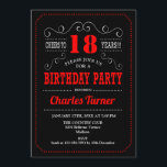 18th Birthday Party – ブラックレッドホワイト 招待状<br><div class="desc">第18回バースデーパーティーへの招待。黒エレガント色の白レトロなデザインで、黒板パターンとスクリプトフォント。応援18年！メッセージもしの詳細なカスタマイズが必要。</div>