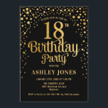 18th Birthday Party – ブラック&金ゴールド 招待状<br><div class="desc">第18回バースデーパーティーへの招待。黒エレガント色のデザインとフェイクグリッター金ゴールド。スクリプトスタイリッシュのフォントと紙吹雪の機能。メッセージもしメッセージはカスタム年齢。</div>