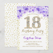 18th Birthday Party – ホワイト金ゴールドパープル 招待状 (正面/裏面)