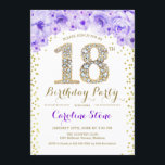 18th Birthday Party – ホワイト金ゴールドパープル 招待状<br><div class="desc">18th誕生日パーティー招エレガント待デザインでフェイクグリッター金ゴールド、紫と白。フローラスタイリッシュへのダイヤモンドとバラの招待グラムお祝い。さらにカスタマイズするもし必要がある場合はメッセージを表示する。</div>
