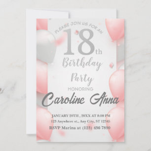 18th Birthday Party – ホワイト金ゴールドピンク招待状 招待状