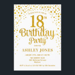 18th Birthday Party – ホワイト&金ゴールド 招待状<br><div class="desc">第18回バースデーパーティーへの招待。白エレガントとグリッターの金ゴールドのフェイクデザイン。スクリプトスタイリッシュのフォントと紙吹雪の機能。メッセージもしメッセージはカスタム年齢。</div>