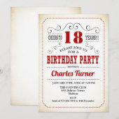 18th Birthday Party -レトロクリーミー白と赤 招待状 (正面/裏面)