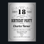 18th Birthday Party -レトロシルバーブラック 招待状<br><div class="desc">第18回バースデーパーティーへの招待。フォイルエレガントシルバーとフェイクブラックのレトロなデザイン。どんなカスタマイズ年にも入る事ができる！</div>