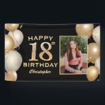 18th Birthday Party Black and Balloons Photo 横断幕<br><div class="desc">18th誕生日パーティブラックと金ゴールドバルーン写真バナー。さらにカスタマイクリックズを行う場合はカスタマイズ、「IT」ボタンをクリックし、このテンプレートを変更するために当社のデザインツールを使用する。</div>