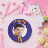 18th birthday party blue金ゴールド写真 ペーパープレート (パーティー)