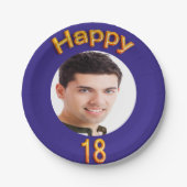 18th birthday party blue金ゴールド写真 ペーパープレート (正面)