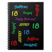 18th Birthday Party Guest Book, Repeat Name Black ノートブック (正面)