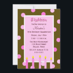 18th Birthday Party Invitation - – ピンクの水玉模様 招待状<br><div class="desc">ピンクの水玉模様とキャンドルはおもしろい18th誕生日パーティーのお祝いのトーンを設定した。Copyright henishouseofpaper</div>