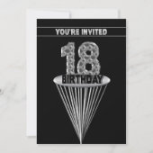 18th Birthday Party Invitation - Silver and Black, 招待状 (正面)