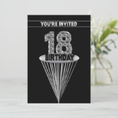 18th Birthday Party Invitation - Silver and Black, 招待状 (スタンド正面)