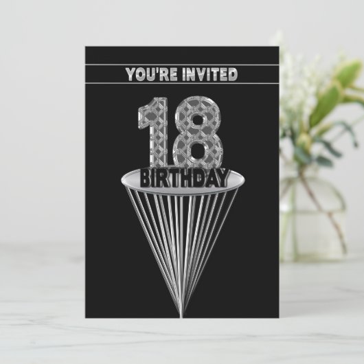 18th Birthday Party Invitation - Silver and Black, 招待状 (スタンド正面)