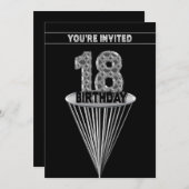 18th Birthday Party Invitation - Silver and Black, 招待状 (正面/裏面)